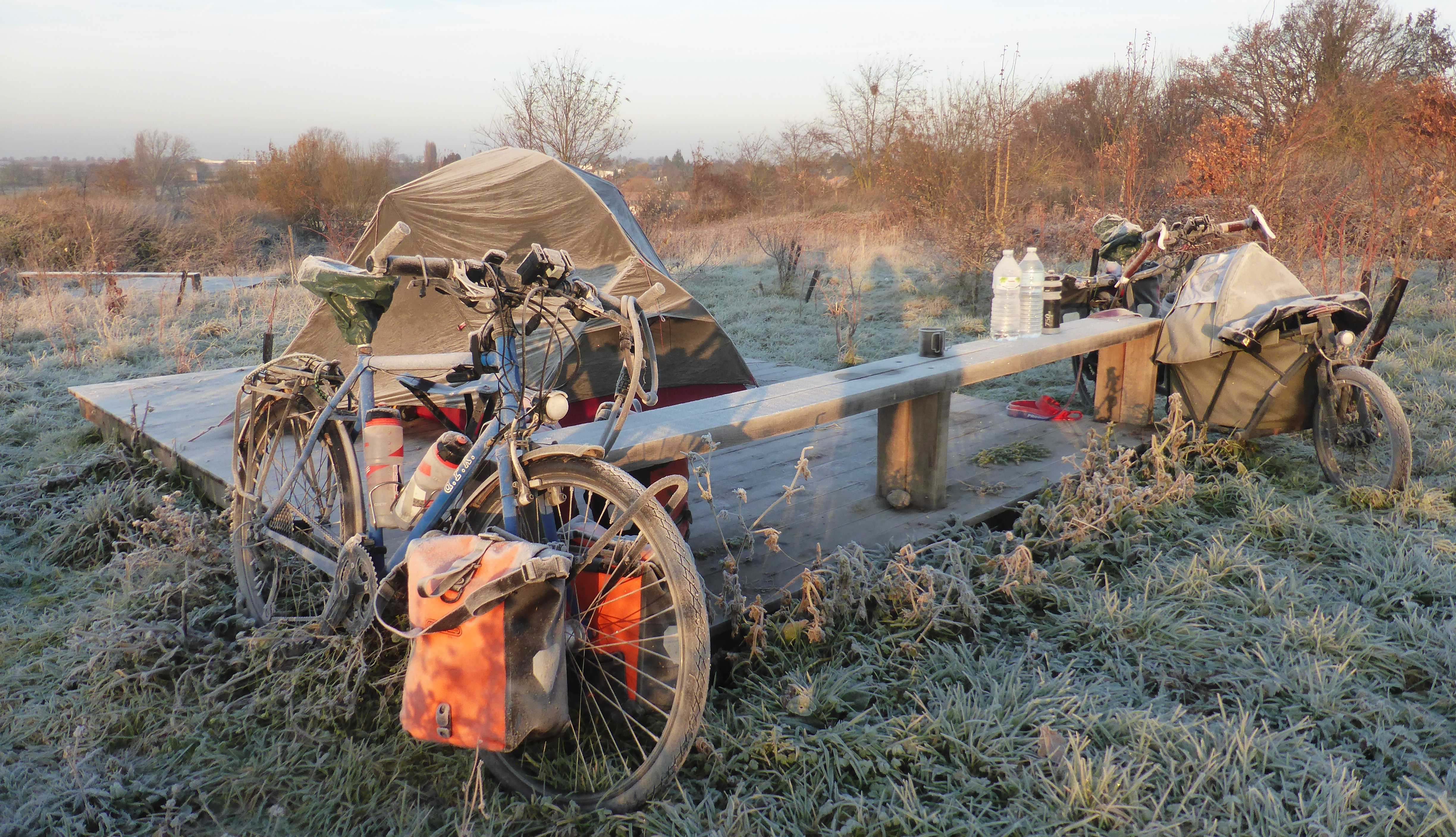 Another icy-cold camp in a field near the Belgian-Dutch border. Still no rain though!