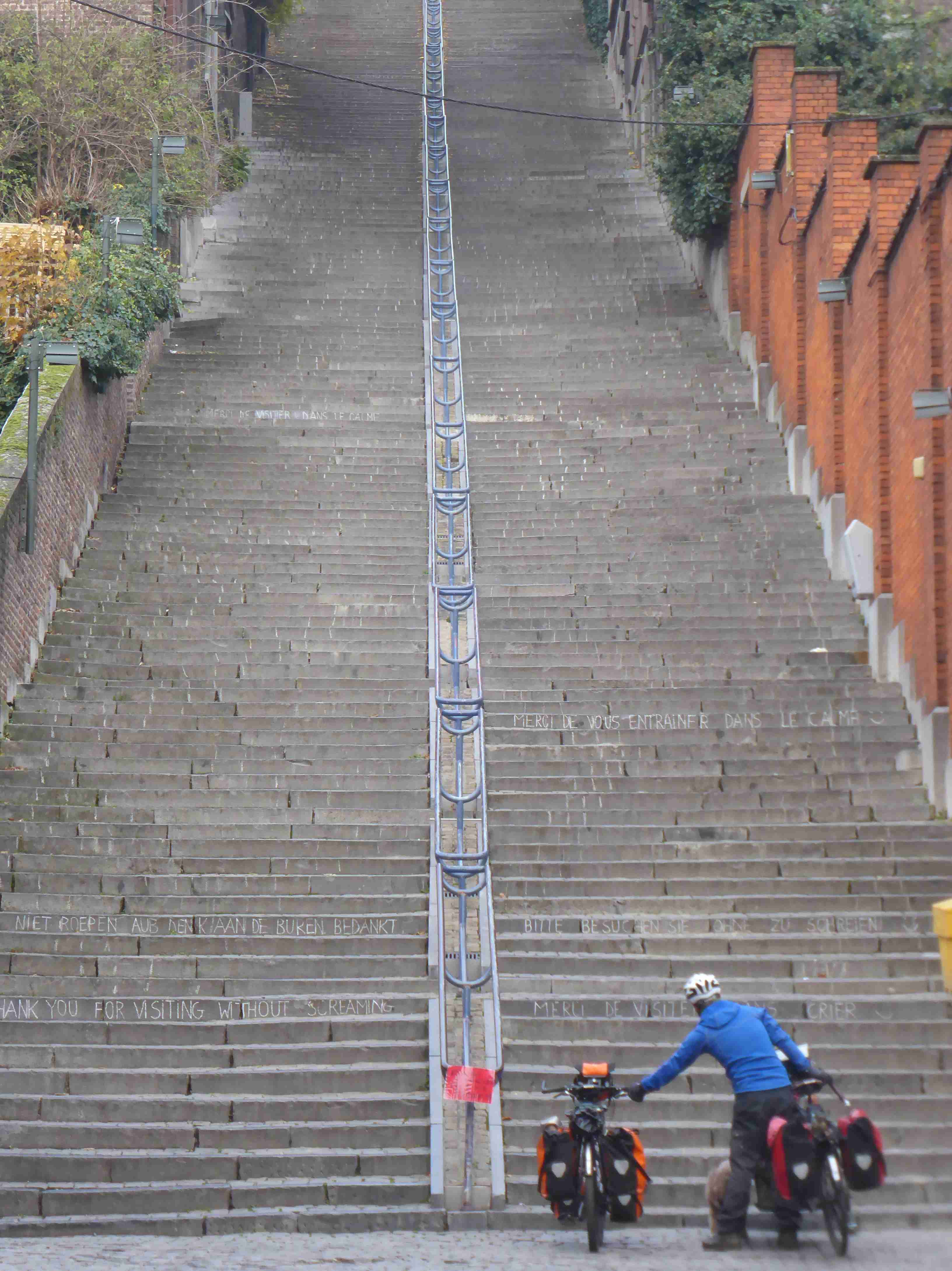 The Montagne de Bueren staircase, with its 374 steps. We trusted the Lonely Planet guide and decided not to count them